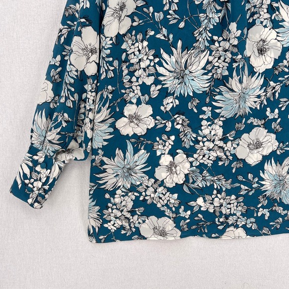 WEEKEND MAX MARA Adda Silk Top XS Floral Print Teal White Long Sleeve Blouse - Picture 10 of 15